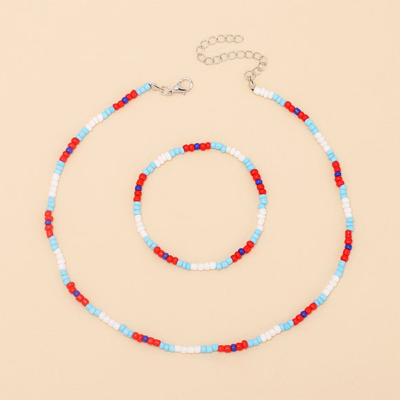 Multi Colored Beaded Necklace and Bracelet Set