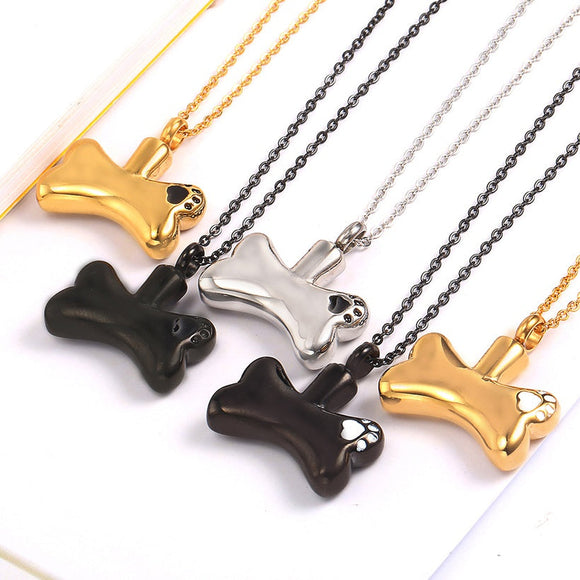 Dog Bone Paw Print Pendant Necklace