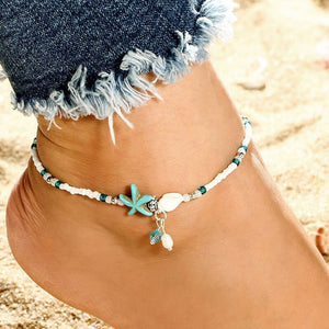 Seashell & Starfish Anklet with Bead Detail