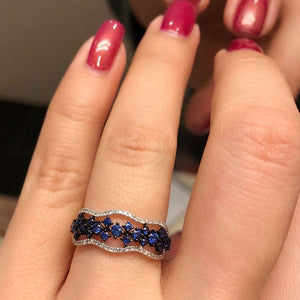 Sapphire & White Rhinestone Black Gold Ring
