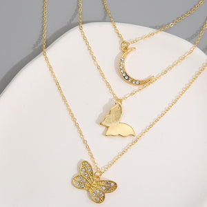 Three Layer Butterfly Pendant Necklace