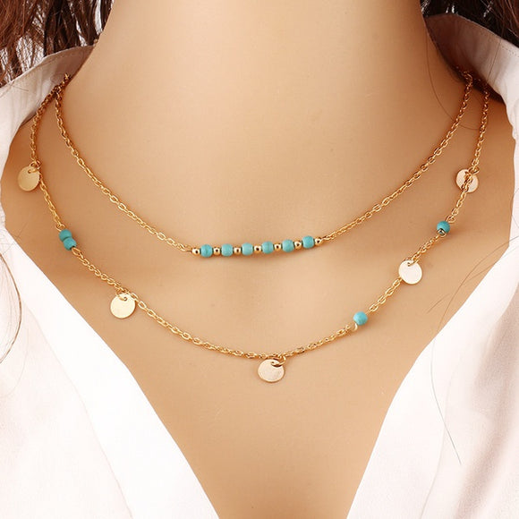 Double Layer Turquoise Bead Necklace