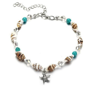 Starfish Pendant Shell and Turquoise Detailed Anklet