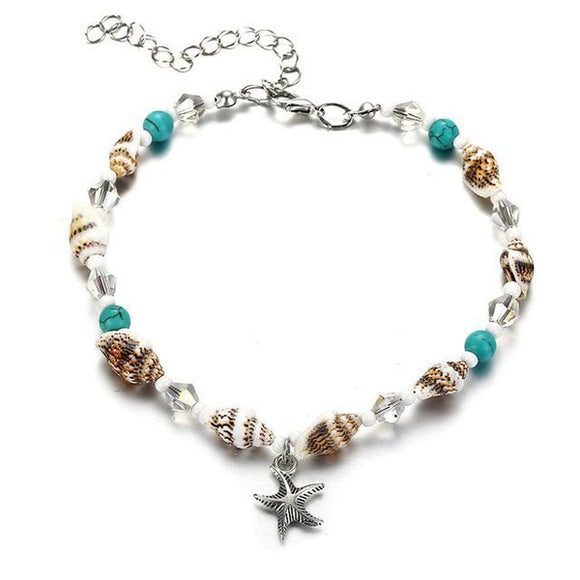Starfish Pendant Shell and Turquoise Detailed Anklet