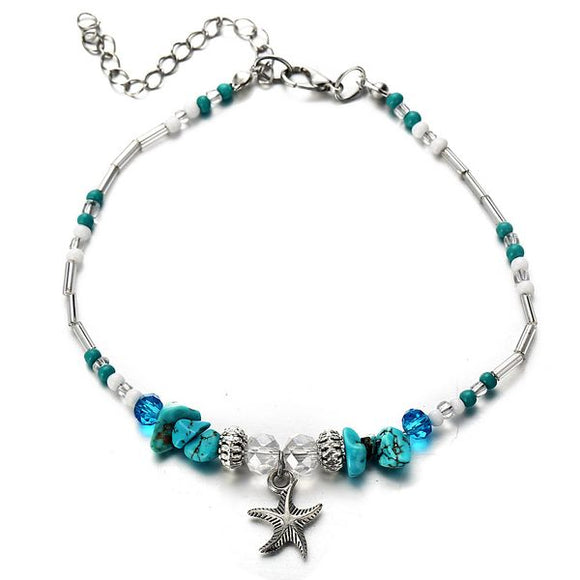 Starfish Pendant with Gravel Rock and Bead Detailed Anklet