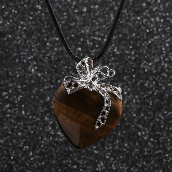 Tigers Eye Bowknot Heart Necklace