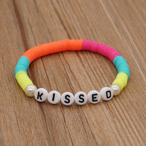 KISSED Letter Clay Bead Bracelet
