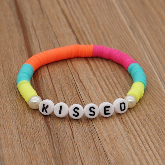 KISSED Letter Clay Bead Bracelet