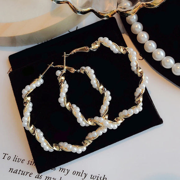 Pearl Winding Hoop Earrings