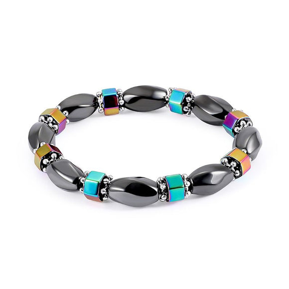 Gunmetal & Oil Spill Bead Stretch Bracelet