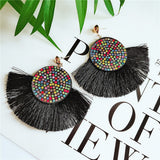 Boho Style Tassel Earring w/ Multi colored rhinestones