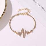 Heartbeat Bracelet White Rhinestone-Gold Setting