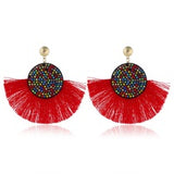 Boho Style Tassel Earring w/ Multi colored rhinestones